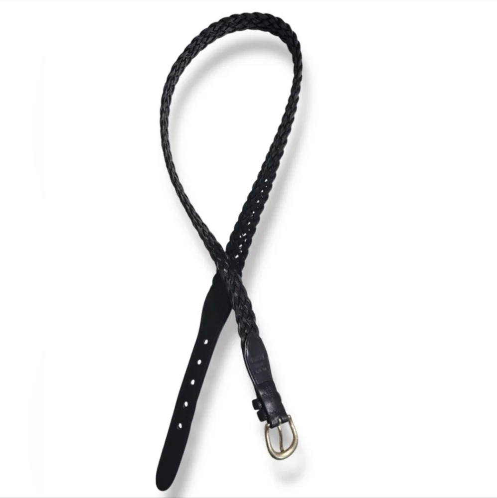 Coach Black Braided Leather Belt with Gold Buckle